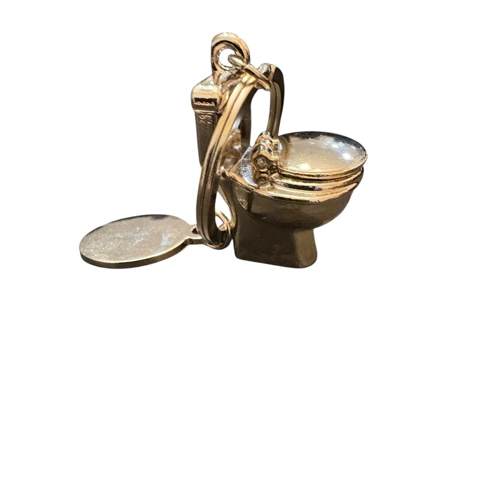 Novelty Toilet Charm Keychain Hinge‎ Lid Opening Silver Tone